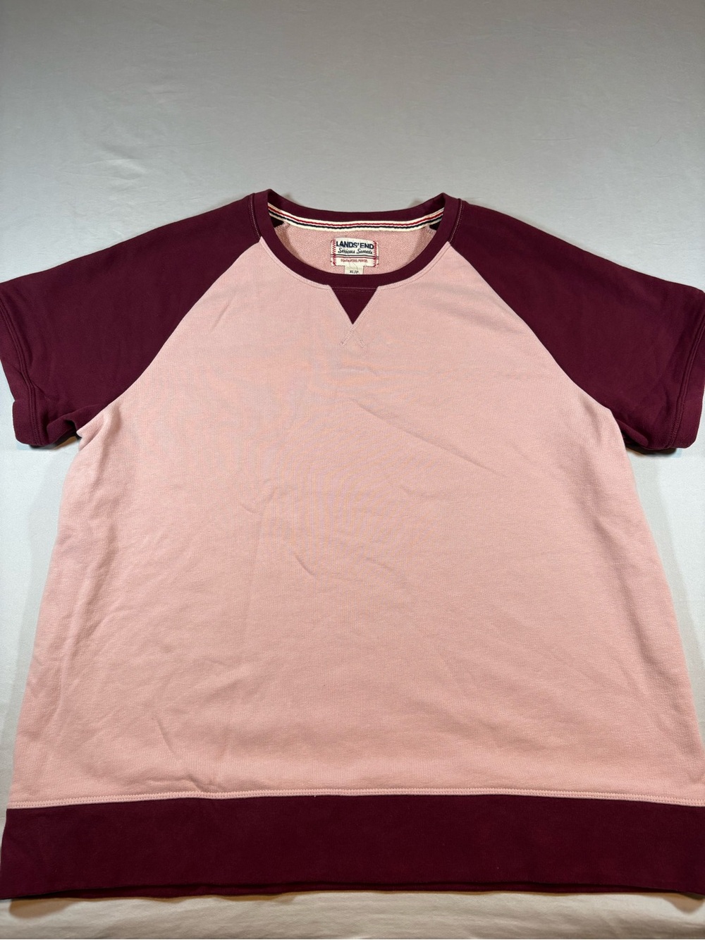 NWT Lands’ End Serious Sweats Short Sleeve Raglan Colorblock Sweatshirt XL / 18P